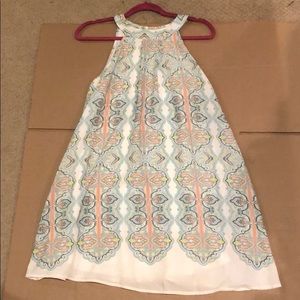 High Neck Pattenred Trapeze Dress - M